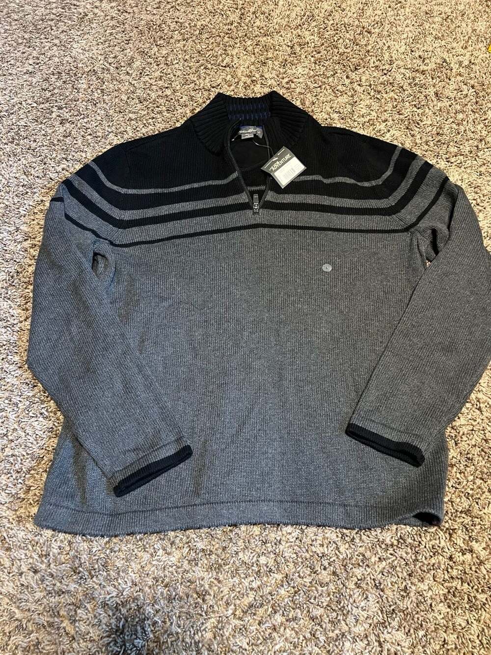 Eddie Bauer Men's Quarter-Zip Striped Cotton Sweater, Size L